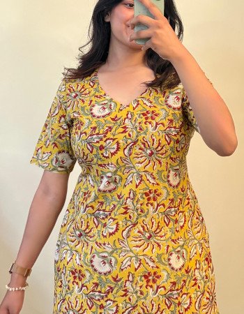 MUSTARD FLORAL SHORT STRAIGHT KURTI