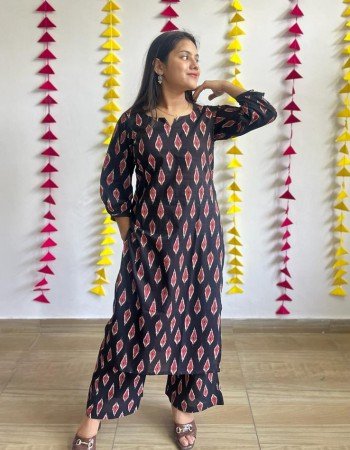 BLACK IKAT KURTA BOTTOM SET