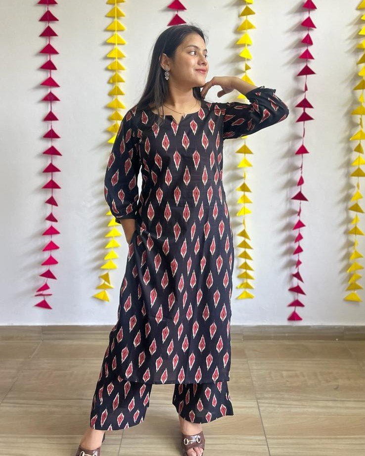 BLACK IKAT KURTA BOTTOM SET