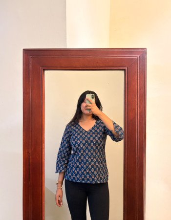 INDIGO MOTIF SUPER SHORT STRAIGHT KURTI