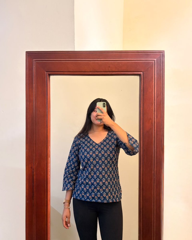 INDIGO MOTIF SUPER SHORT STRAIGHT KURTI
