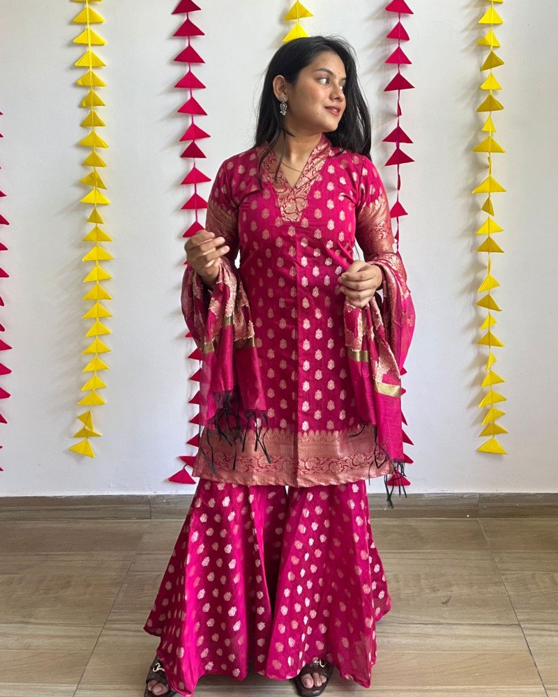 RANI CHANDERI GHARARA SET