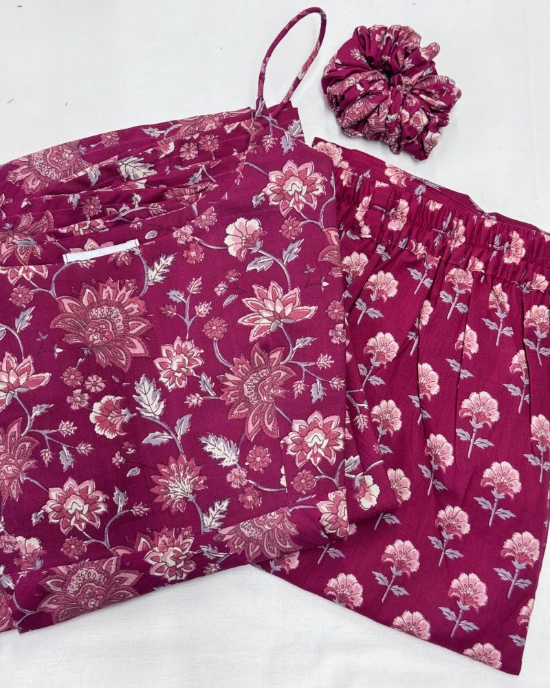 MAGENTA FLORAL MOTIF SUIT SET 