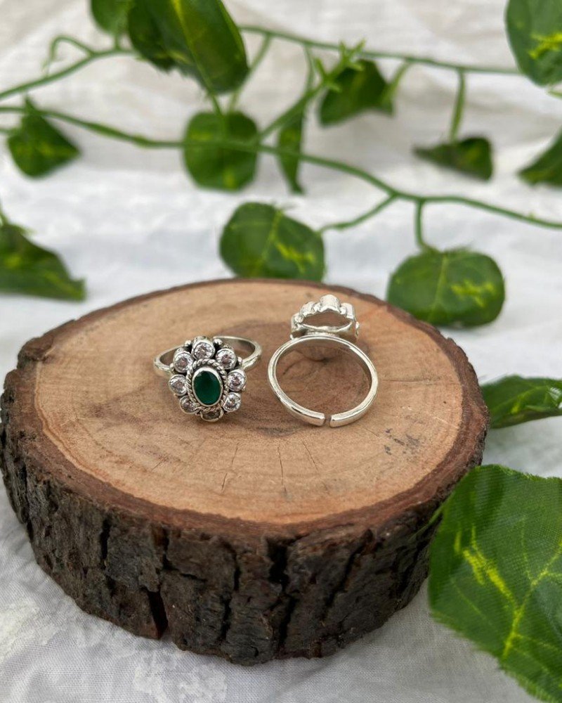 GREEN STONE SILVER 925 TOE RINGS