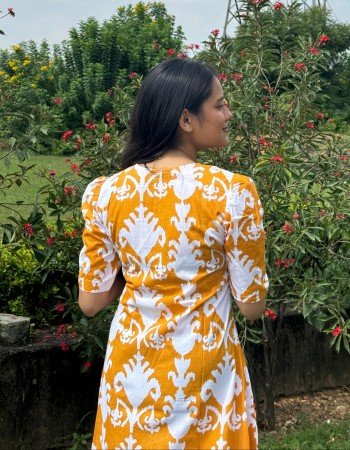 YELLOW FLOWER BOOTA ROSE DRESS