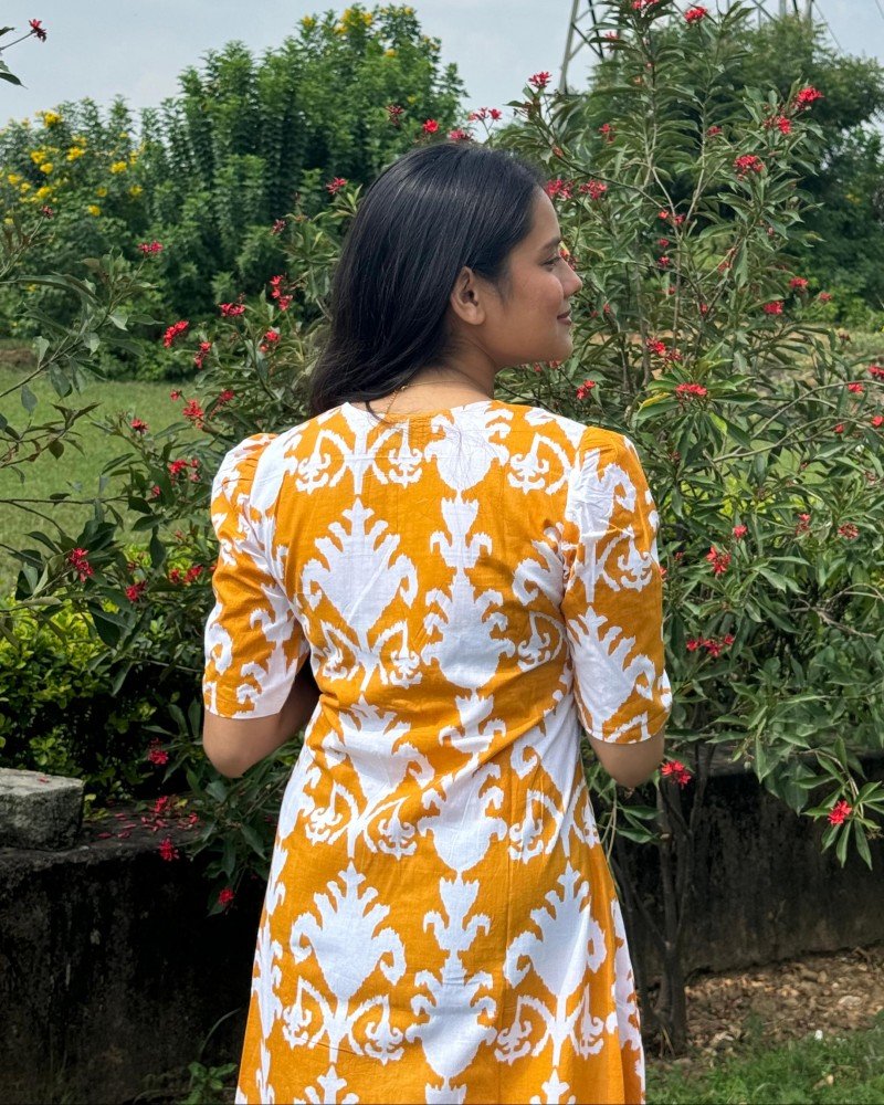 YELLOW FLOWER BOOTA ROSE DRESS