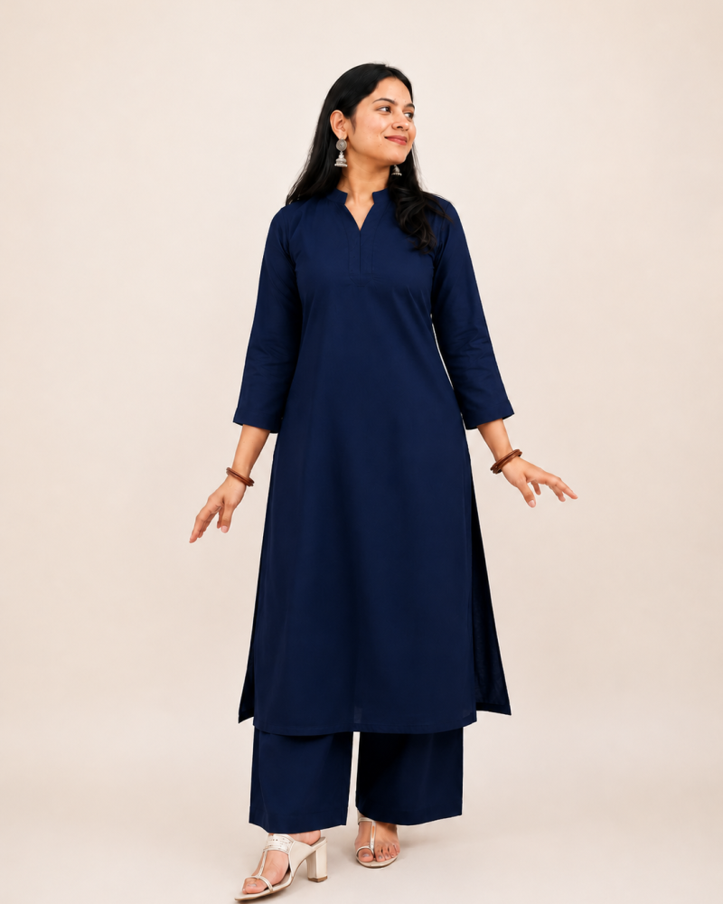 SOLID DEEP BLUE KURTA BOTTOM SET