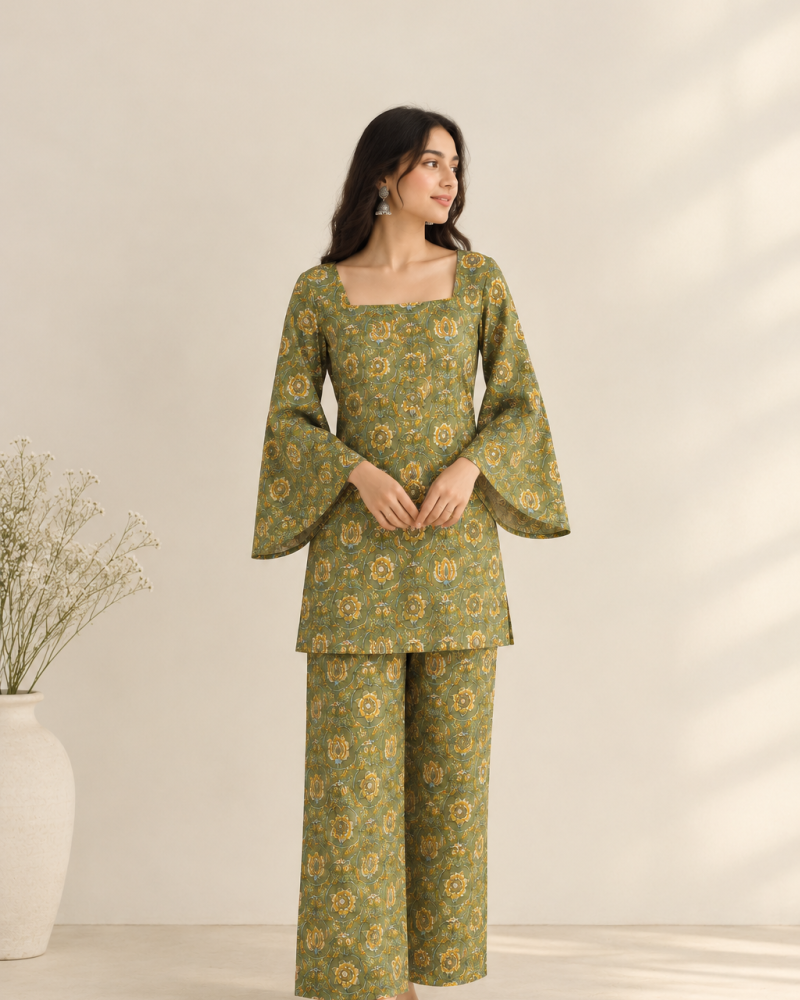 GREEN HANDBLOCK CO-ORD SET