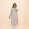 WHITE PINK FLOWER LONG STRAIGHT KURTI