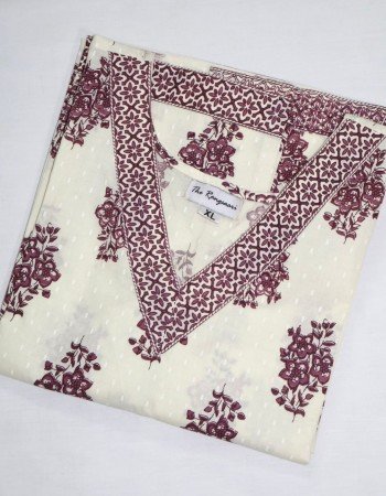 WHITE PURPLE FLOWER MOTIF LONG STRAIGHT KURTI
