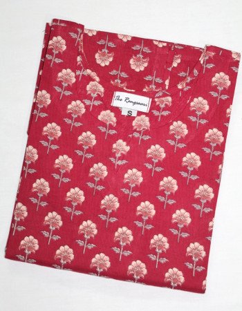 PINK FLOWER MOTIF LONG STRAIGHT KURTI