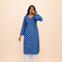 BLUE LEHERIYA LONG STRAIGHT KURTI