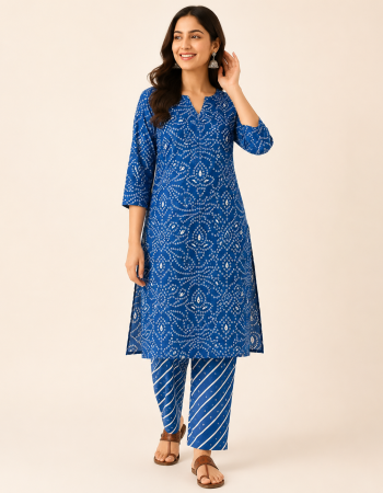 BLUE BANDHEJ SUIT SET