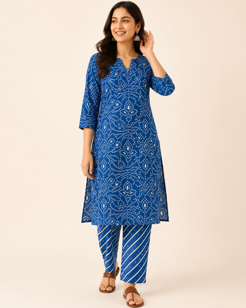 BLUE BANDHEJ SUIT SET