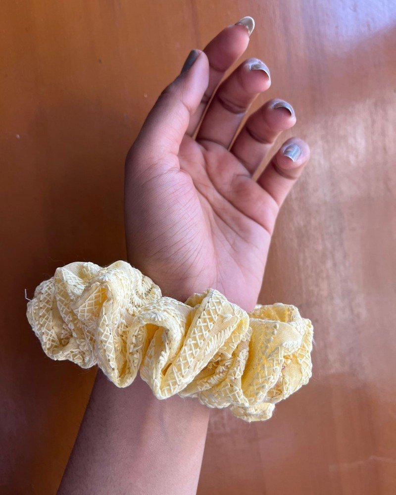YELLOW CHIKANKARI SCRUNCHY