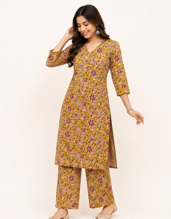 MUSTARD FLORALS KURTA BOTTOM SET