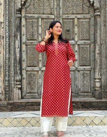 BLUE MOTIF HANDBLOCK LONG STRAIGHT KURTI