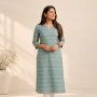 BLUE PINK LONG STRAIGHT KURTI