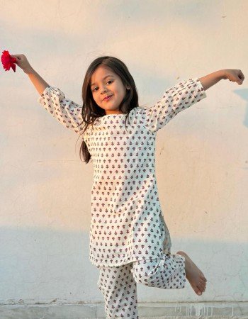WHITE PURPLE LITTLE MOTIFS KIDS CO-ORD SET 