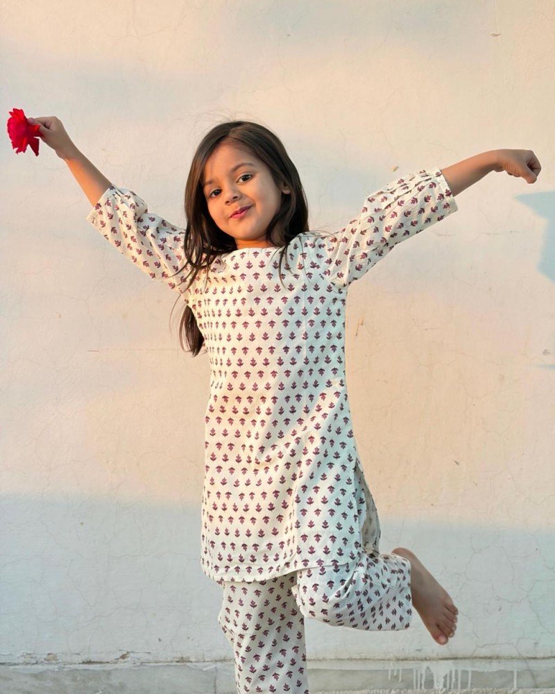 WHITE PURPLE LITTLE MOTIFS KIDS CO-ORD SET 