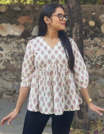 WHITE PINK LITTLE MOTIFS CLAIRE TOP