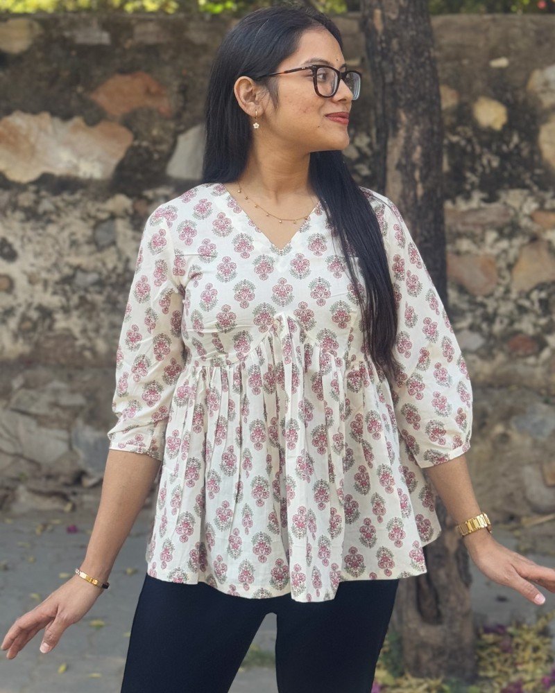 WHITE PINK LITTLE MOTIFS CLAIRE TOP