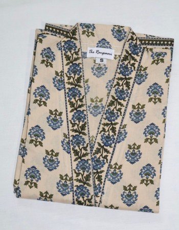 BLUE FLOWER BOOTA LONG STRAIGHT KURTI