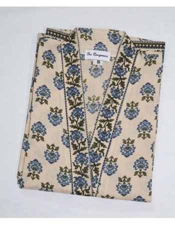BLUE FLOWER BOOTA LONG STRAIGHT KURTI