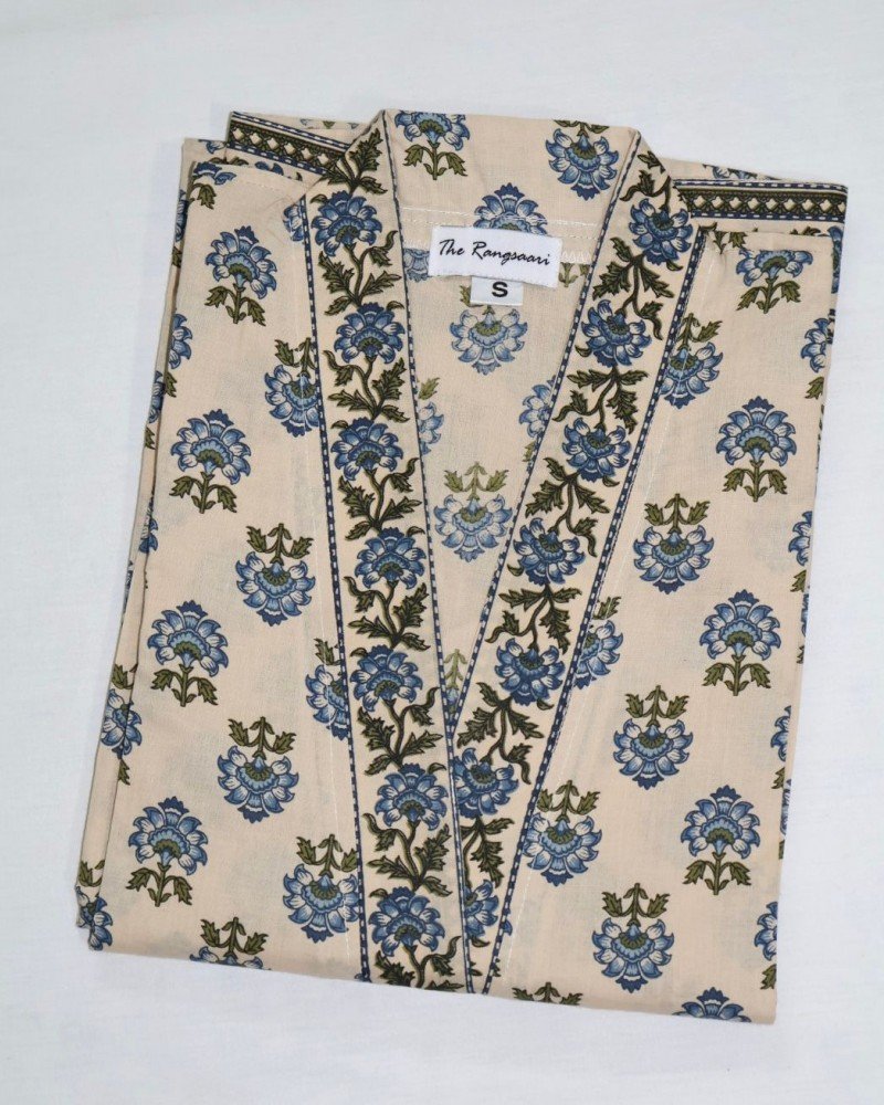 BLUE FLOWER BOOTA LONG STRAIGHT KURTI