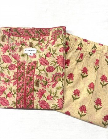 PINK FLORAL BOOTA KURTA BOTTOM SET