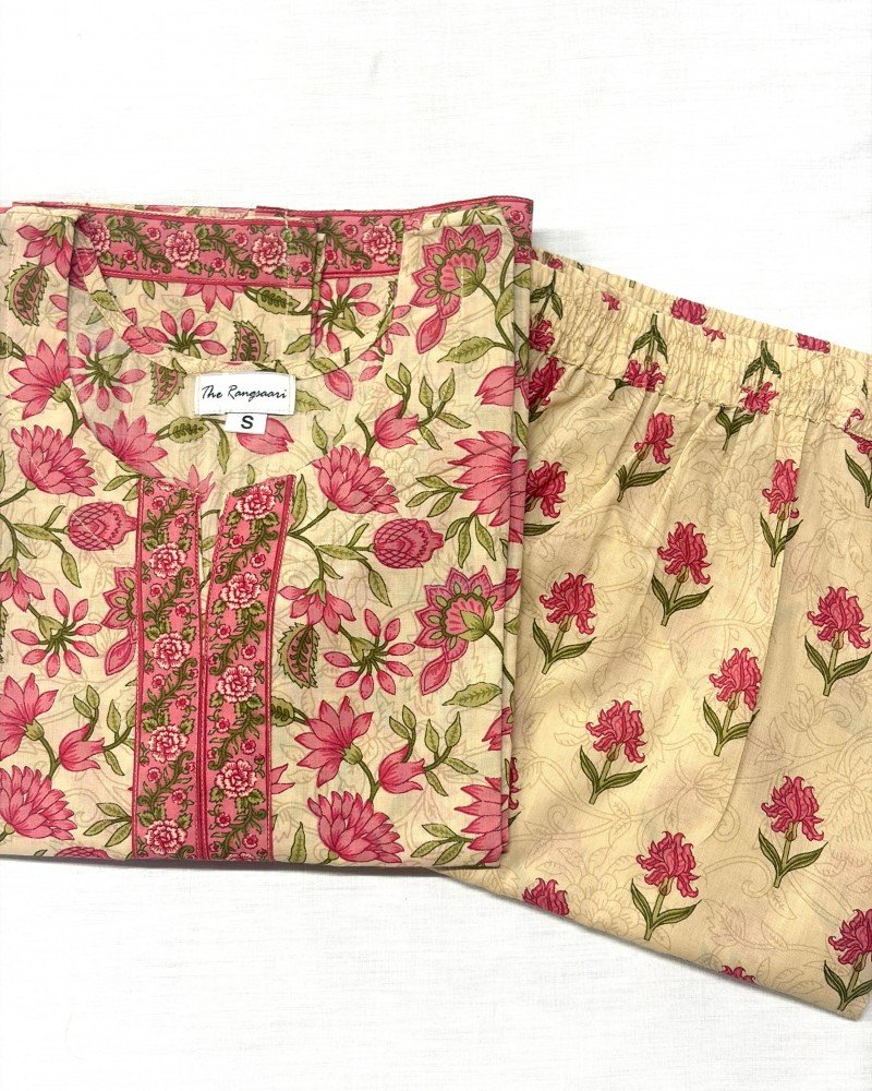 PINK FLORAL BOOTA KURTA BOTTOM SET