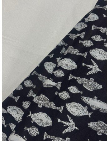 BLACK FISH MOTIF LONG STRAIGHT KURTI