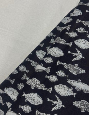 BLACK FISH MOTIF LONG STRAIGHT KURTI