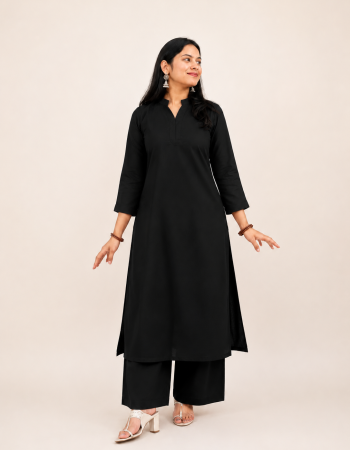 SOLID BLACK KURTA BOTTOM SET