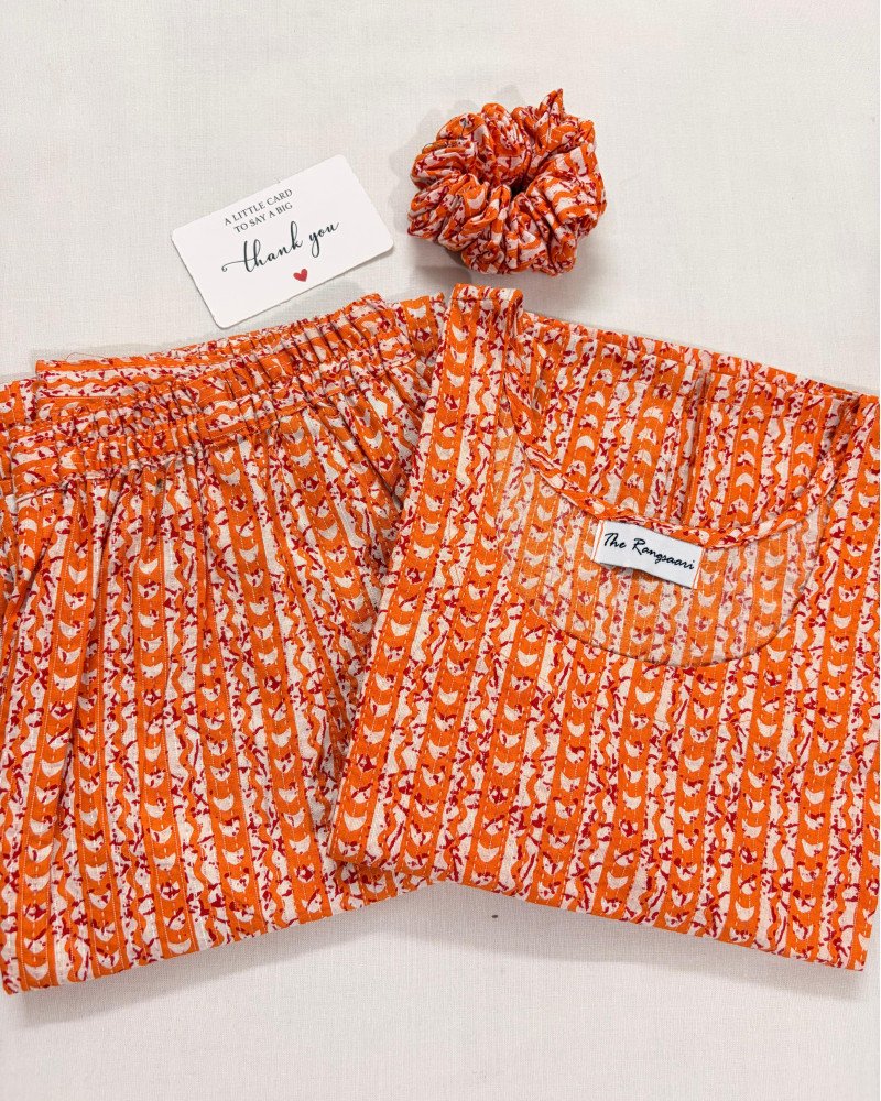 ORANGE KANTHA KIDS KURTA PANT SET