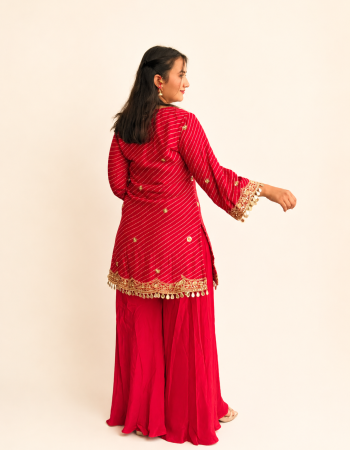 RED LEHERIYA SHARARA SUIT SET