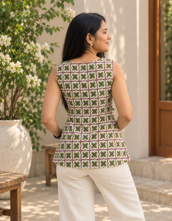 WHITE GREEN KNOT TOP