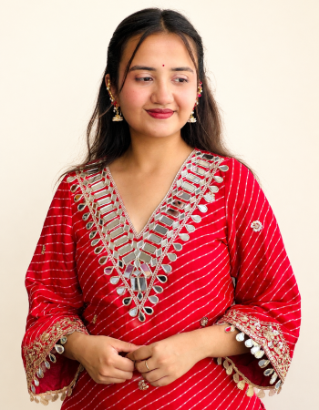 RED LEHERIYA SHARARA SUIT SET