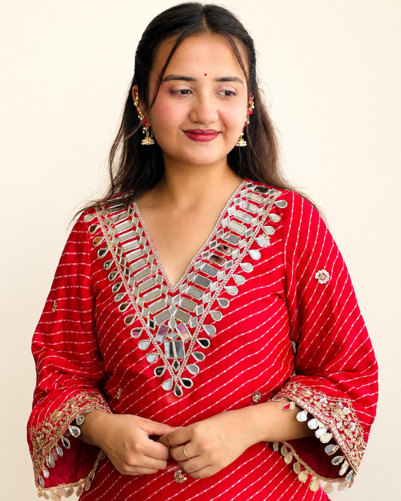 RED LEHERIYA SHARARA SUIT SET