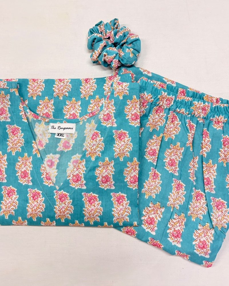 BLUE FLORAL MOTIF NIGHT SET