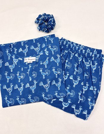 INDIGO LITTLE PEACOCK MOTIF NIGHT SET