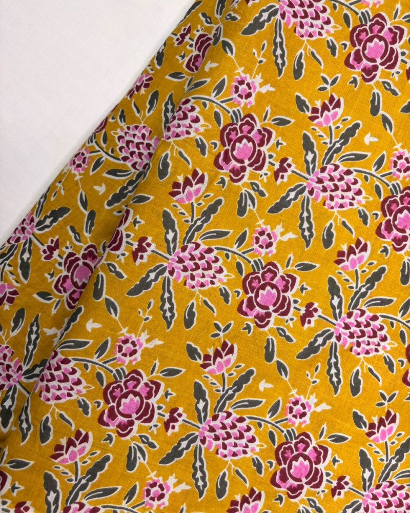 MUSTARD FLORAL LONG STRAIGHT KURTI