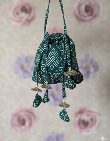 TEAL BANDHANI MOTIF POTLI BAG