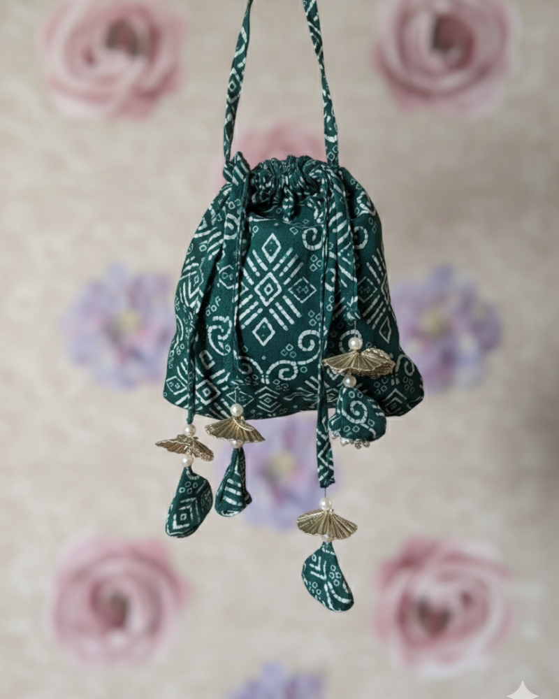 TEAL BANDHANI MOTIF POTLI BAG