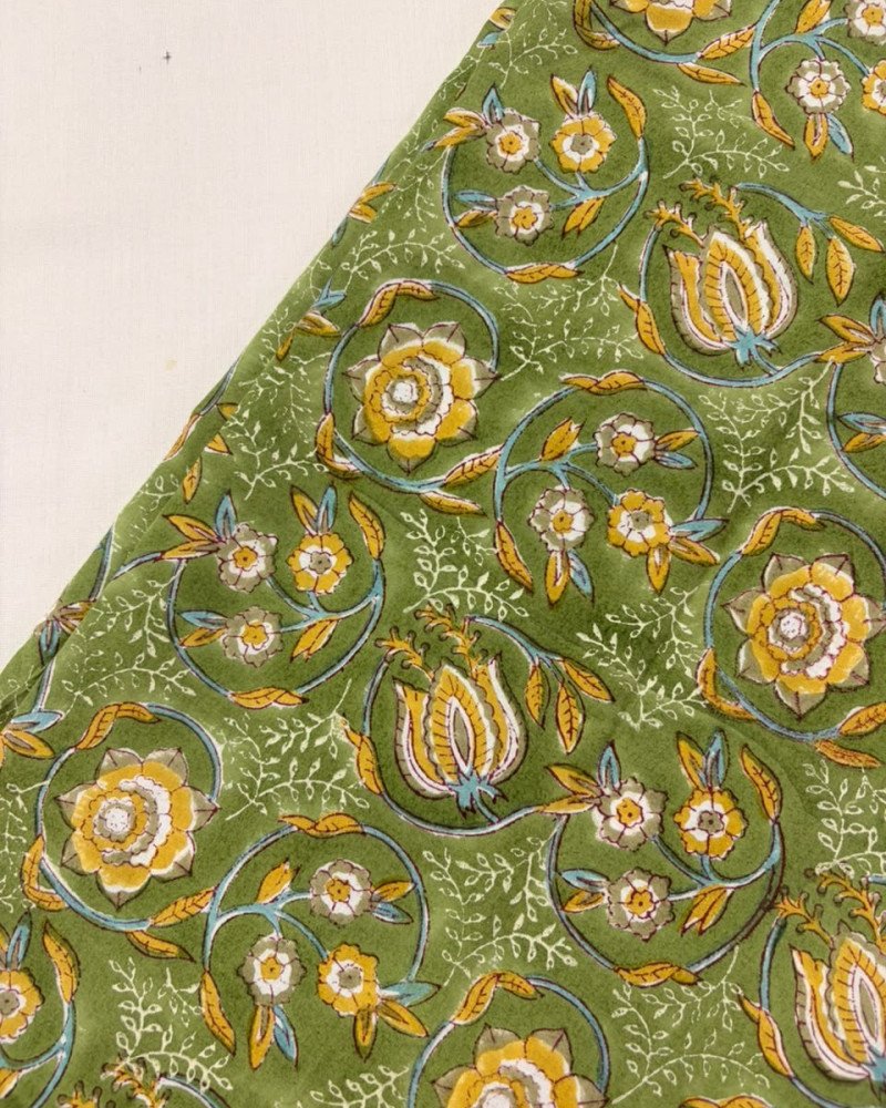 GREEN HANDBLOCK KURTA BOTTOM SET