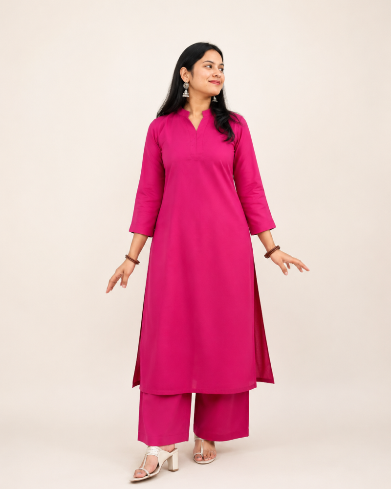 SOLID PINK KURTA BOTTOM SET