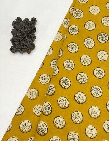 MUSTARD MOTIF BAGRU HANDBLOCK SHORT STRAIGHT KURTI