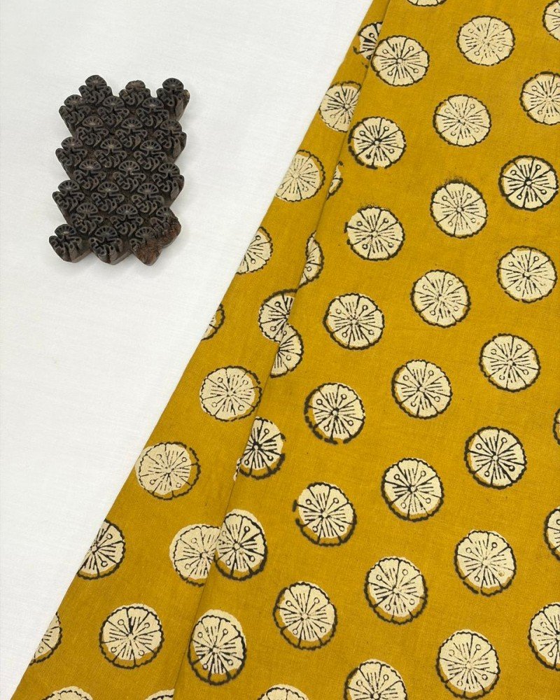 MUSTARD MOTIF HANDBLOCK SHORT STRAIGHT KURTI