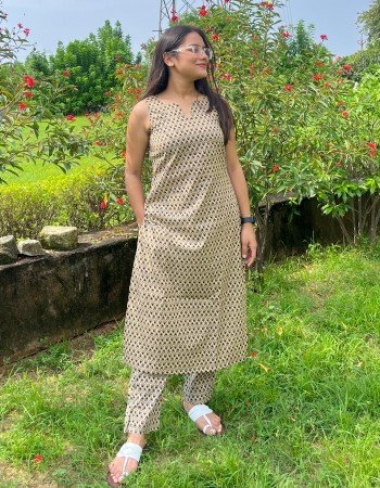 GREEN ORANGE FLORAL  KURTA BOTTOM SET