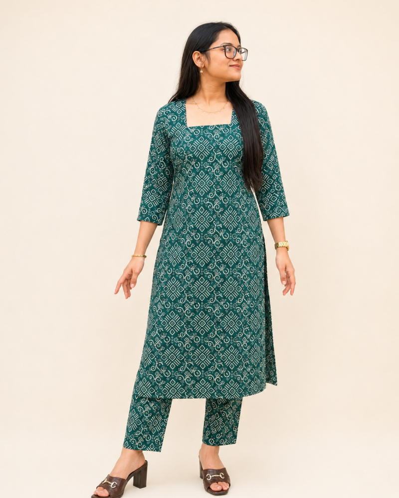 TEAL FLORAL KURTA BOTTOM SET